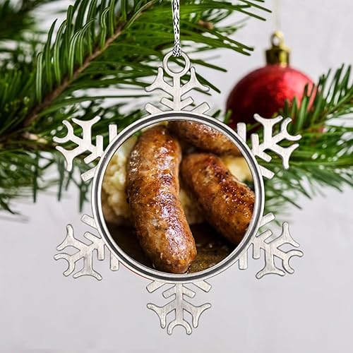 Miniatura 2 de Adornos de Navidad de salchicha a la parrilla para barbacoa, adorno de copo de nieve 2022, decoración de Navidad para árbol, novedad de metal,