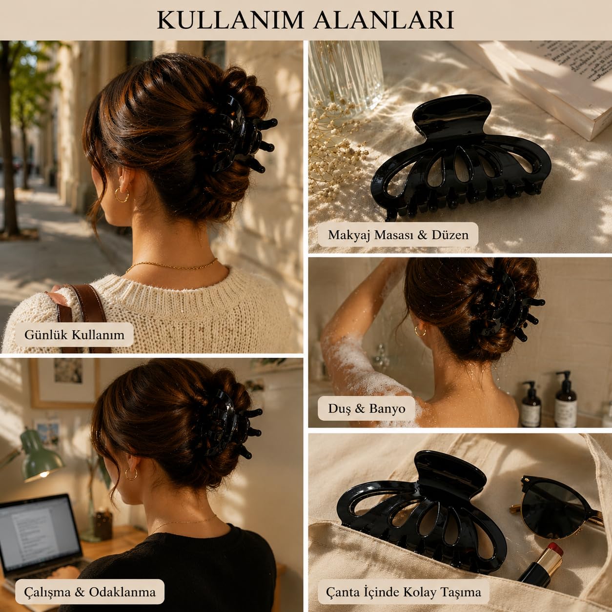 VIVALUXE Büyük Boy Saç Tokası Mandal, Güçlü Tutuş, Kaymaz Tasarım, Şık Parlak Siyah ve Leopar Klips, Günlük ve Topuz Saç Modelleri İçin Dayanıklı, Hafif, Kalın ve Uzun Saçlara Uygun Aksesuar