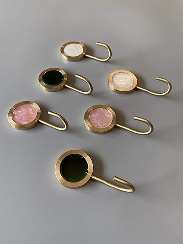 Miniatura 4 de PLEASANT BREEZE Gancho de pared decorativo de latón macizo, soporte de pared sin agujeros, gancho dorado brillante (rosa flor, paquete de 2)