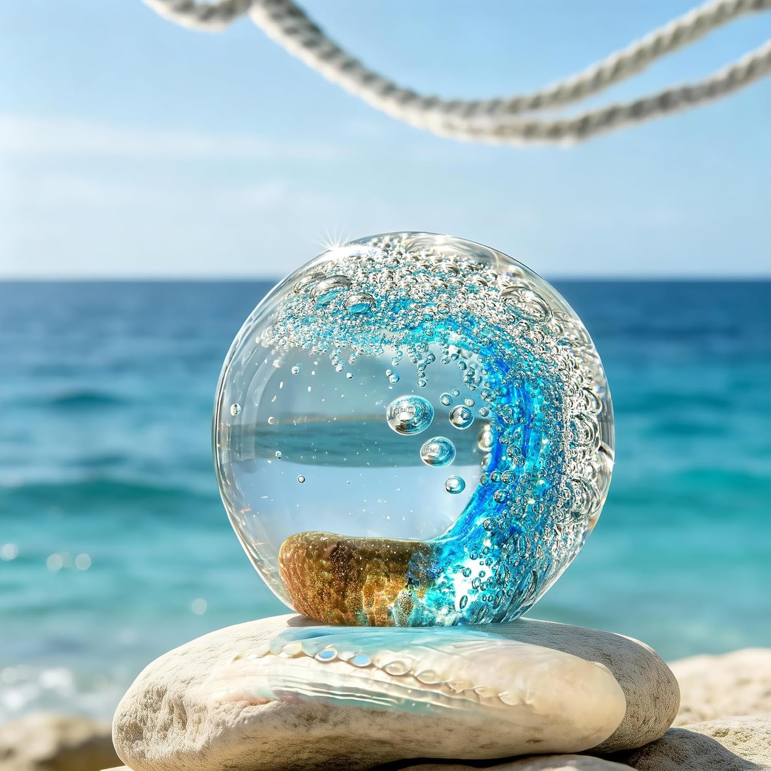 kanpura Sfera in vetro soffiato a mano dell'oceano, peso di carta, decorazione decorativa per casa e ufficio, oggetti da collezione in vetro, ideale per gli amanti dell'oceano (2,3 pollici)