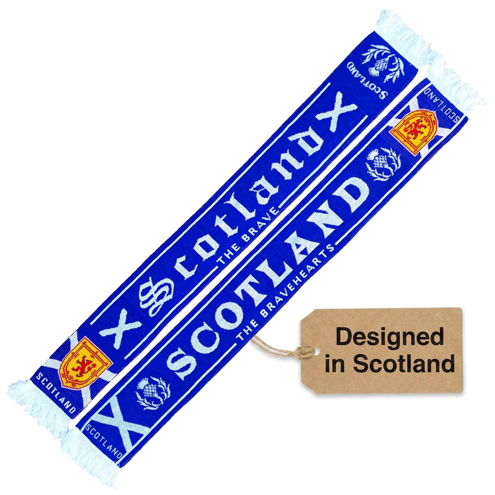 Generisch Szkocja, szalik Scotland (szal z dzianiny, THE BRAVE, THE BRAVEHEARTS), szal pamiątkowy, niebieski biały, 145