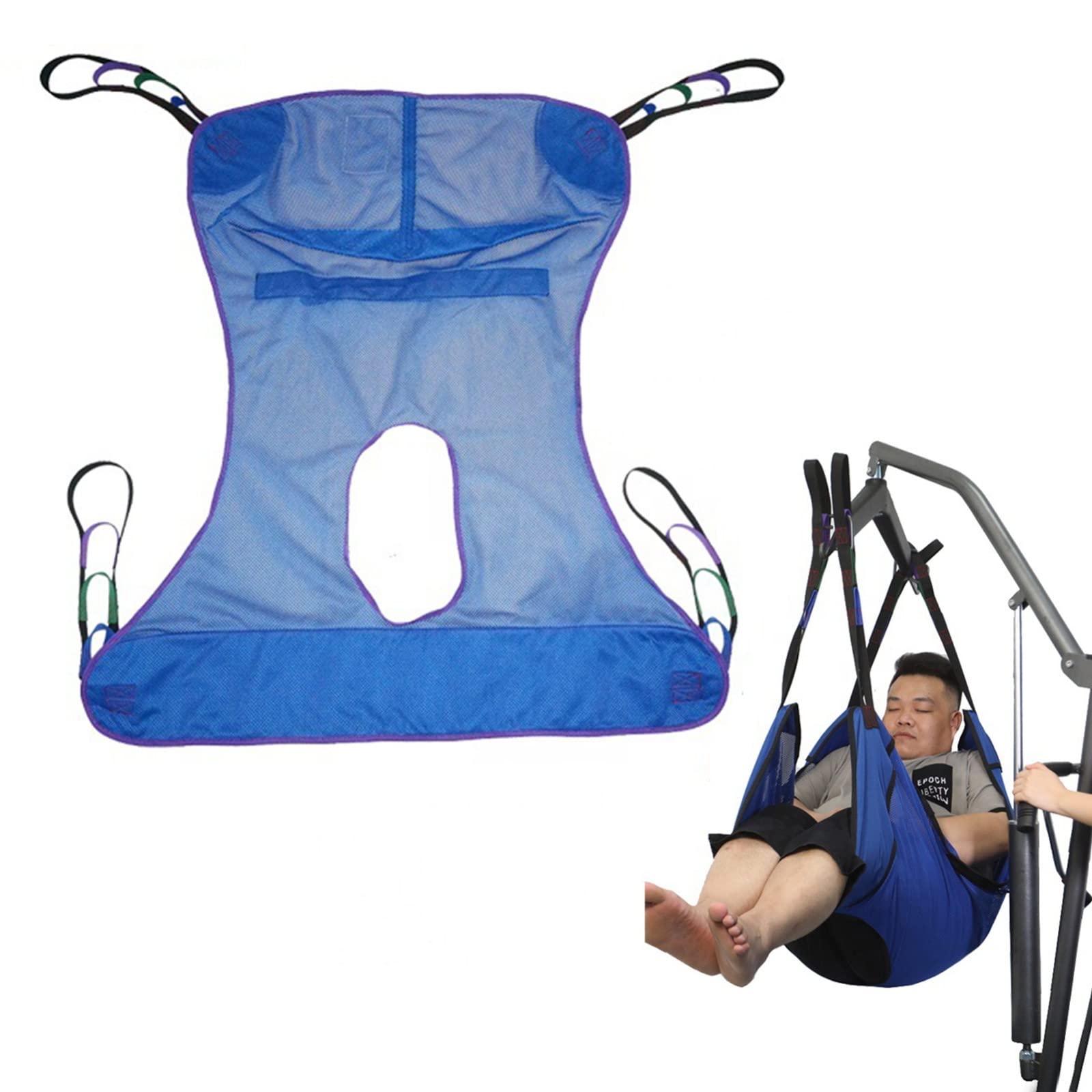 Cabestrillo de elevación para pacientes de cuerpo completo Cabestrillo de elevación de malla de cuerpo completo universal con apertura de inodoro, cabestrillo de transferencia para baño de ducha de pa