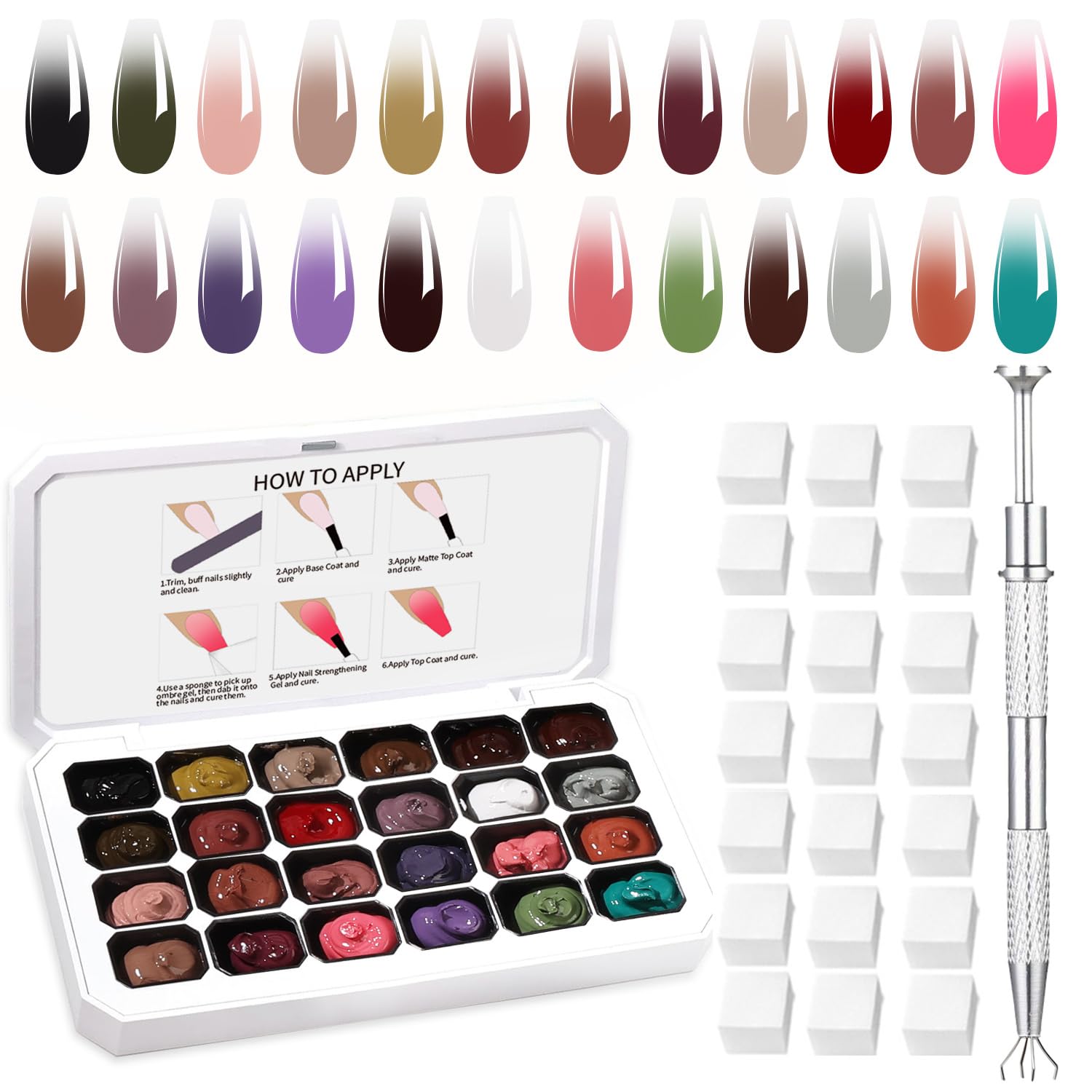 Esmalte de uñas de gel Ombre, 24 colores, adecuado para tonos de esmalte de uñas, fácil de colorear, efecto duradero, puede realizar el arte de uñas DIY en casa (24OG-2)