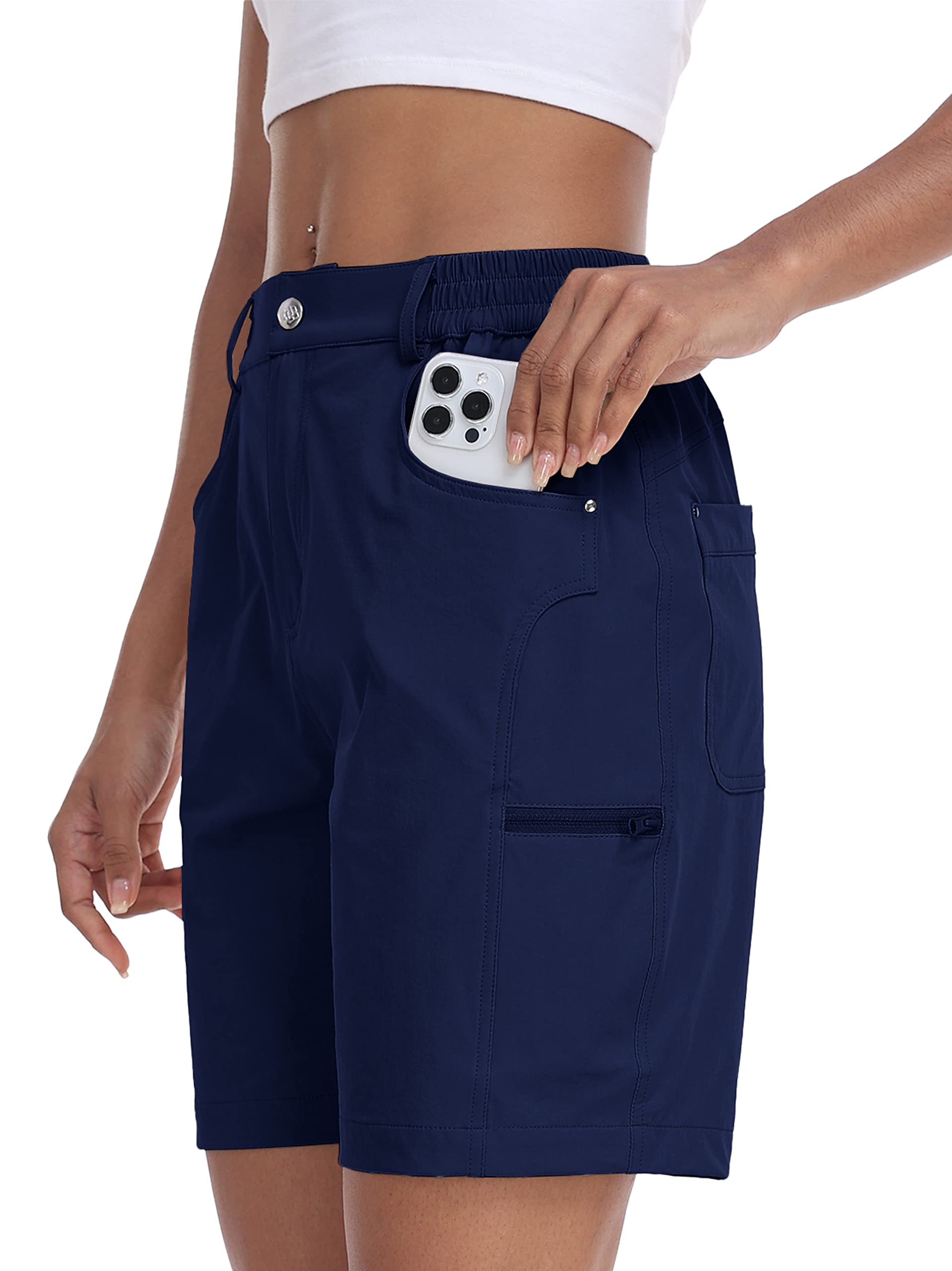 MoFiz Pantalones Cortos Cargo Mujer Hiking Shorts Ligeros Elasticos Trekking Pants de Trabajo Impermeable con Bolsillos