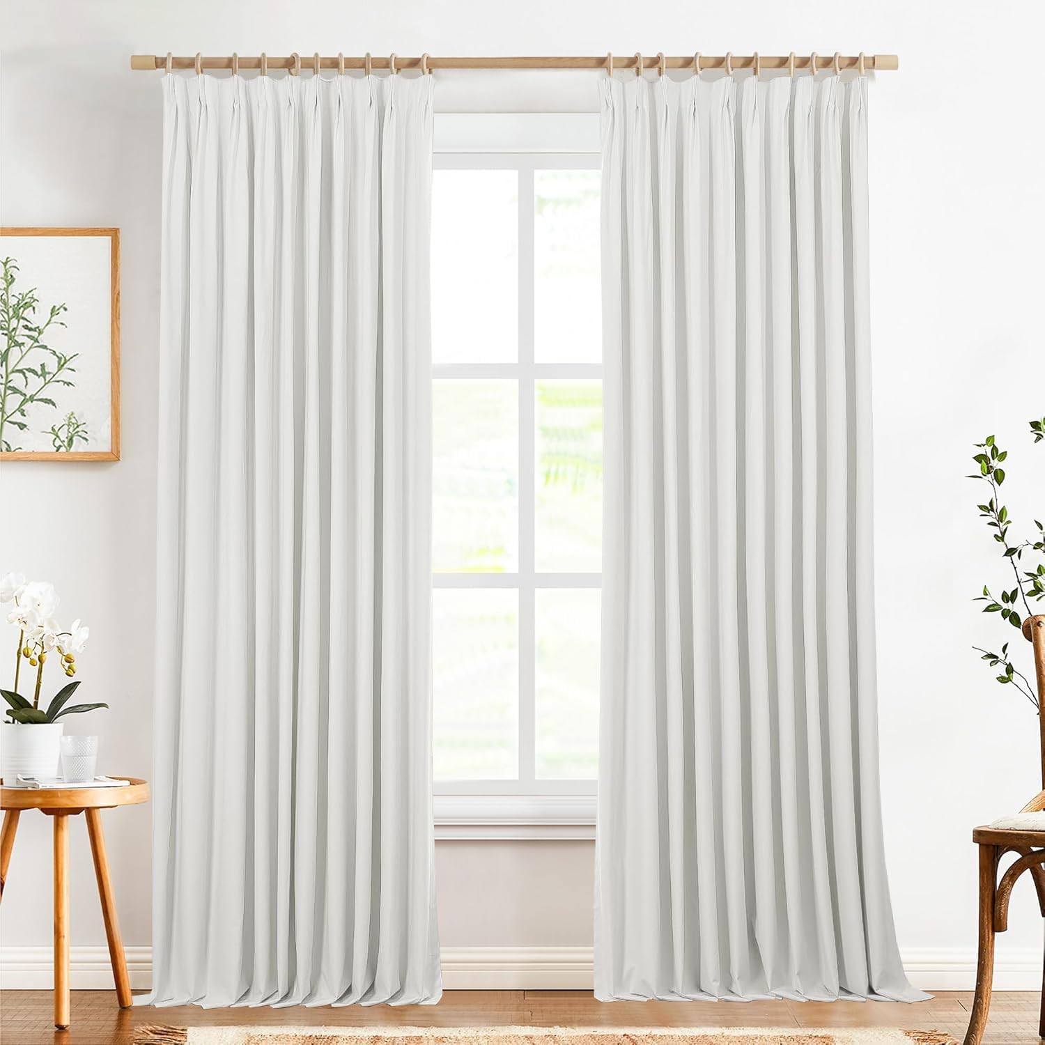 100% Blackout Curtains Pinch Pleated Curtains with White Silicone Coating for Bedroom, Living Room, 100 Width 106 Inch Long 1 Panel, Cream White