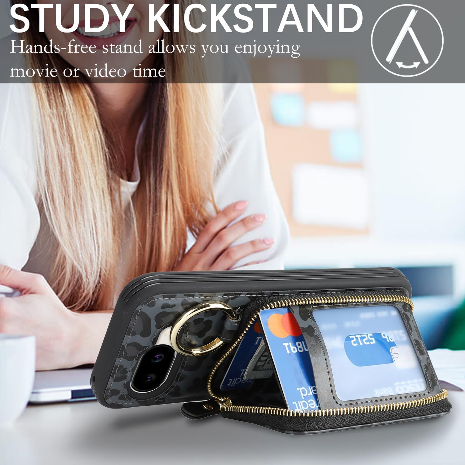 for Pixel 9a Case Wallet with Card Holder,for Pixel 9a Phone case Wallet with Zipper with Slot Kickstand Stand Case for Women and Man-Black Leopard