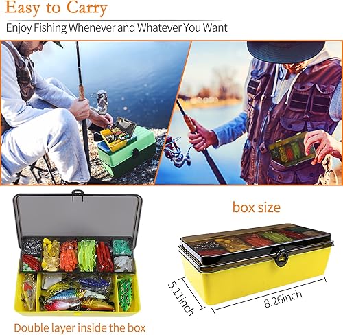 Miniatura 5 de Kit de señuelos de pesca con caja de aparejos incluida Crankbait, Minnow, Spinnerbaits, cucharas, señuelos suaves, plantillas, ganchos, plataformas