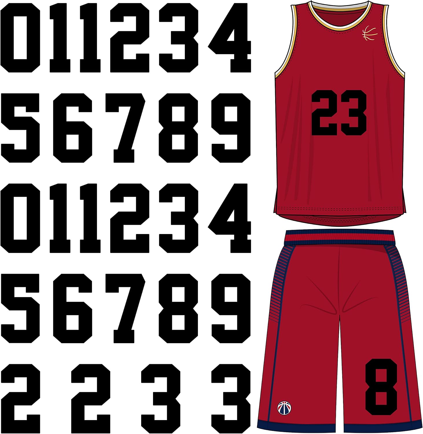 Classy Pure Iron on Numbers for Jerseys 26 Pieces, Number Stickers