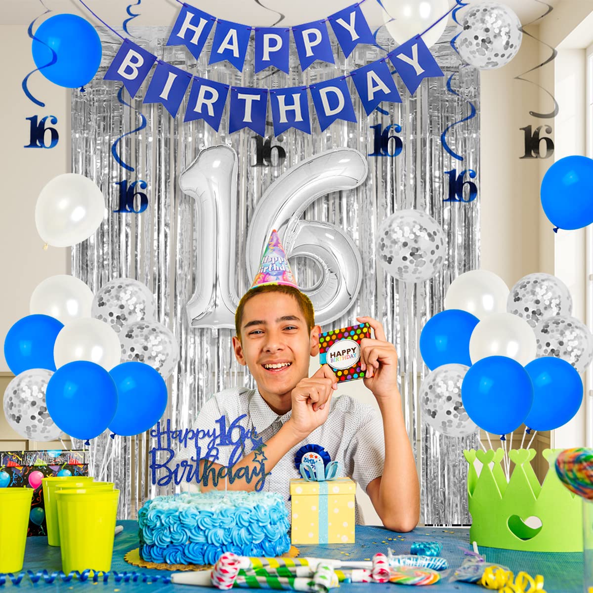 16. Geburtstag Dekoration Set In Marineblau/silber – Mit Banner, Ballons & Deko Für Die Sweet Sixteen