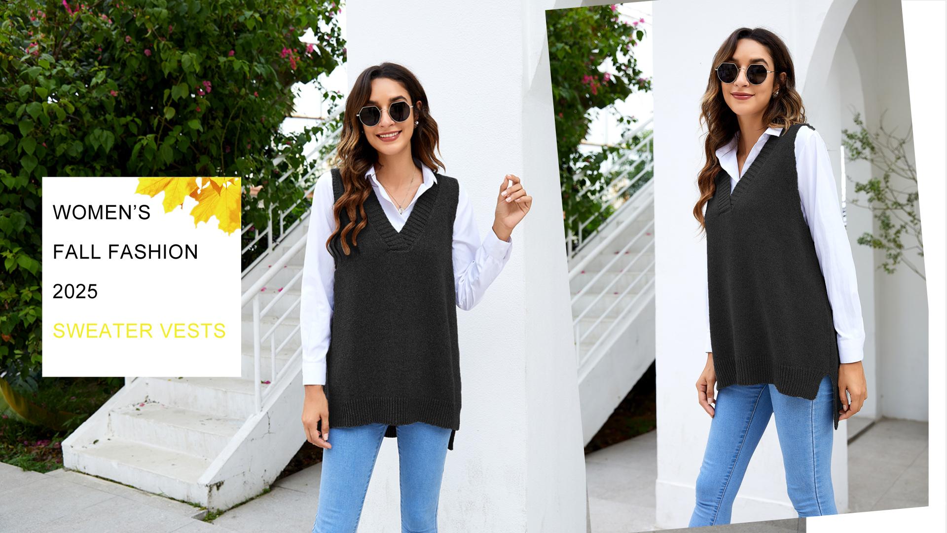 Zeagoo Sweater Vest Women Sleeveless V Neck Oversized