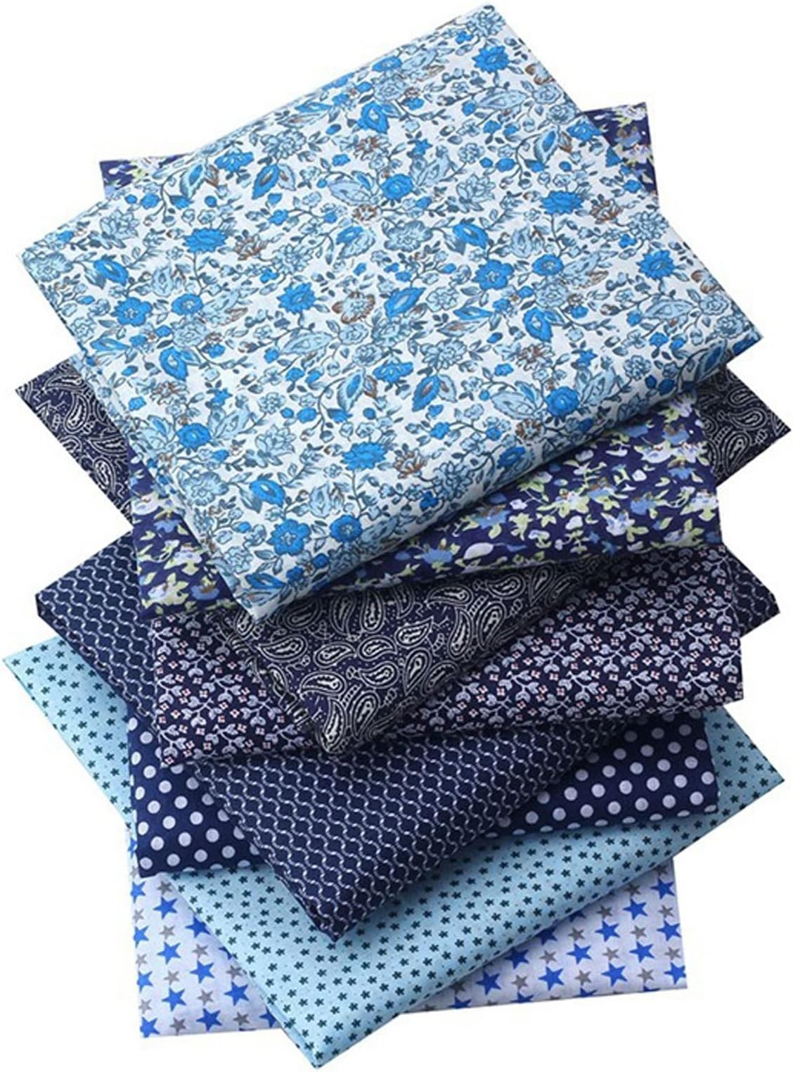 Cotton Craft Fabric Bundles, Fabric Fat Quarters Bundle 8PCS 50 x 50cm Patchwork Fabric Material for Sewing Patchwork Different Pattern Cloths DIY Scrapbooking Artcraft (Navy Blue-8)