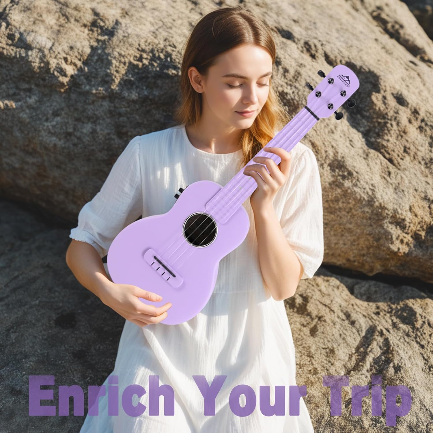 Electric Concert Ukulele, EASTROCK Carbon Fiber 23 Inch Ukelele Kit for Student Adult Professional, Beginner Uke with Case, Strap, Capo, Strings, Purple