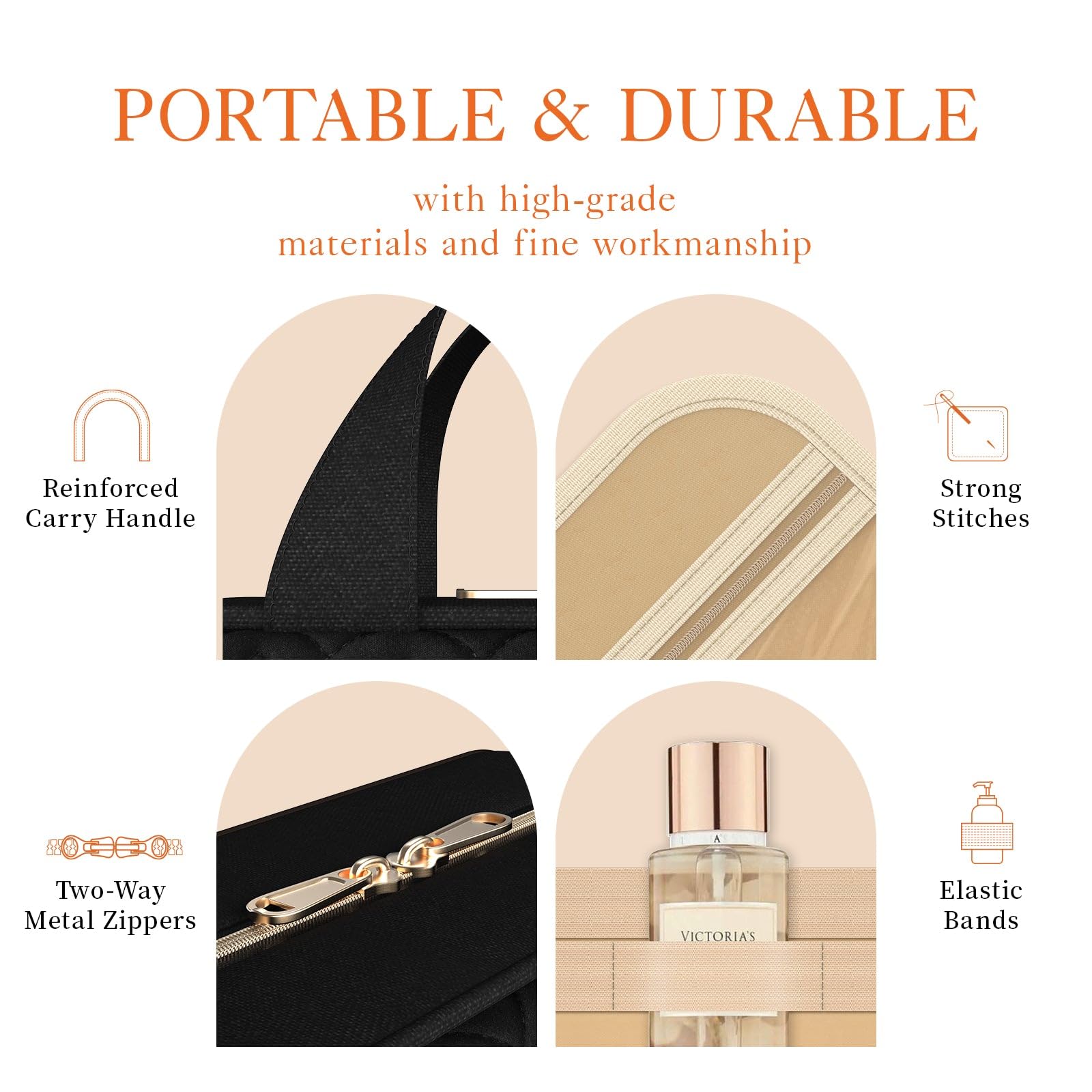 HOTOR Travel Toiletry Bag for Women with Hanging Hook - Portable Cosmetic Case, Toiletry Bag for Traveling Women, Waterproof Travel Essentials, Large, Black