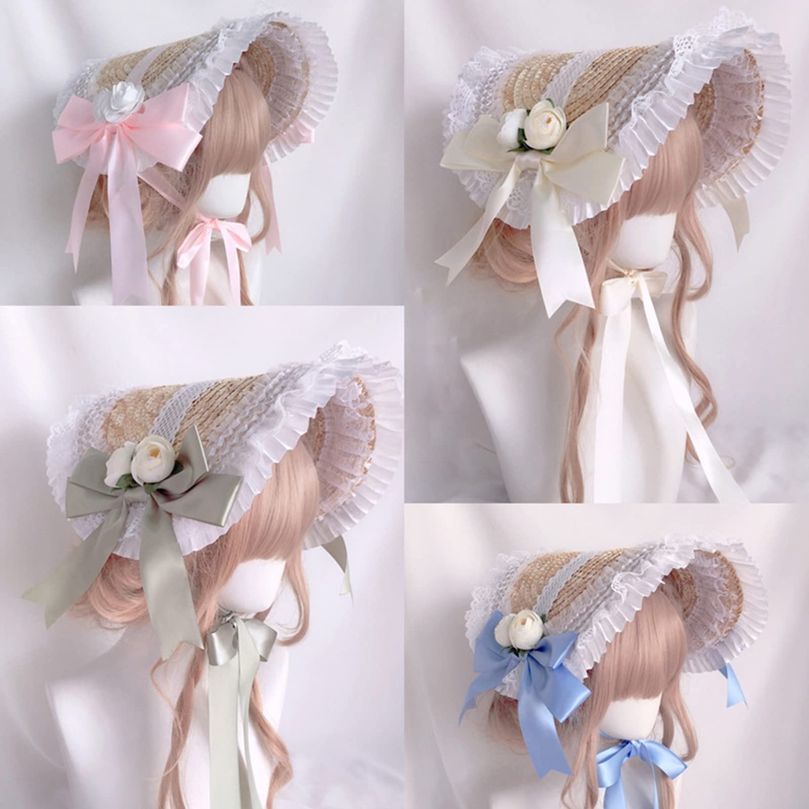 Chapeau De Paille à Fleurs Pour Femme - Mentonnière Réglable - Dentelle à Volants - Diamètre 36 Cm - Style Bohème