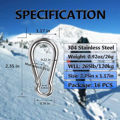 Miniatura 2 de Ganchos de Resorte con Cierre Rápido, Clip de Metal de Acero Inoxidable 304 de Servicio Pesado, Conector de Cuerda, Abrazadera Pequeña con Cierre
