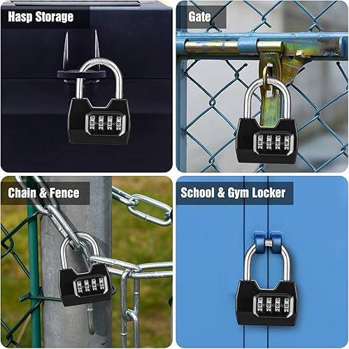 Miniatura 5 de 1 Pack disecu Candado de Combinación de 4 Dígitos, Candado Impermeable para Exteriores para Casillero de Gimnasio Escolar, Cerca, Portón, Cobertizo,