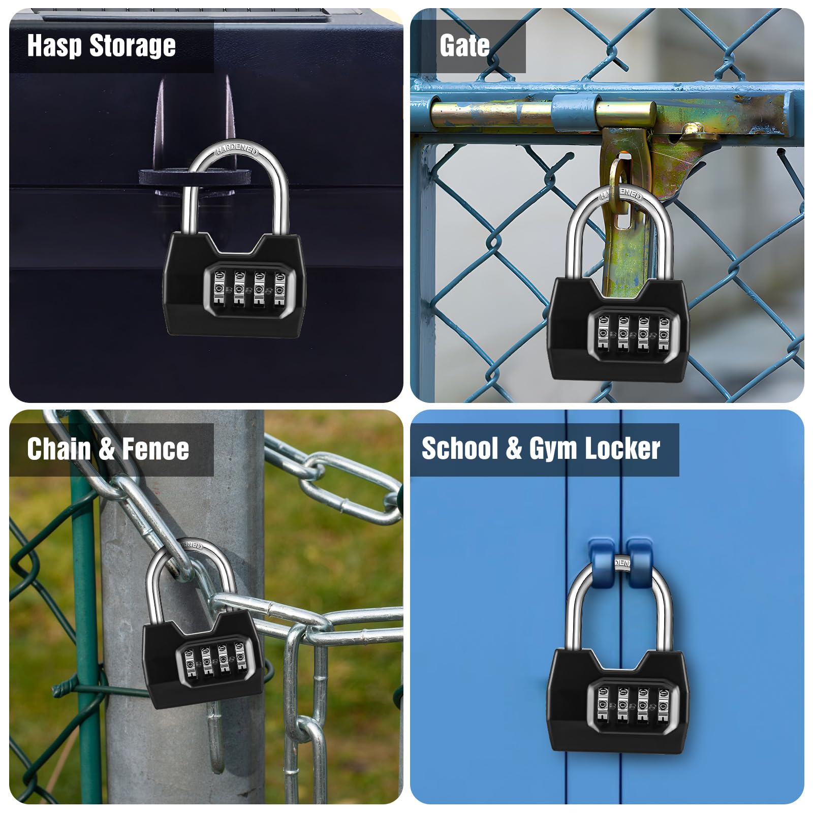 Disecu Heavy Duty 4-Digit Combination Padlock - Resettable, Waterproof, 2-Inch Body, 5/16-Inch Shackle For Lockers, Sheds, Gates