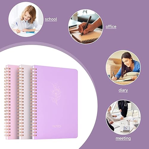 Miniatura 7 de Paquete de 3 cuadernos en espiral, papel liso de 3.53 ozm, 120 páginas A5 de 8.26 x 5.7 pulgadas, páginas a rayas de 0.27 pulgadas, bolsillo