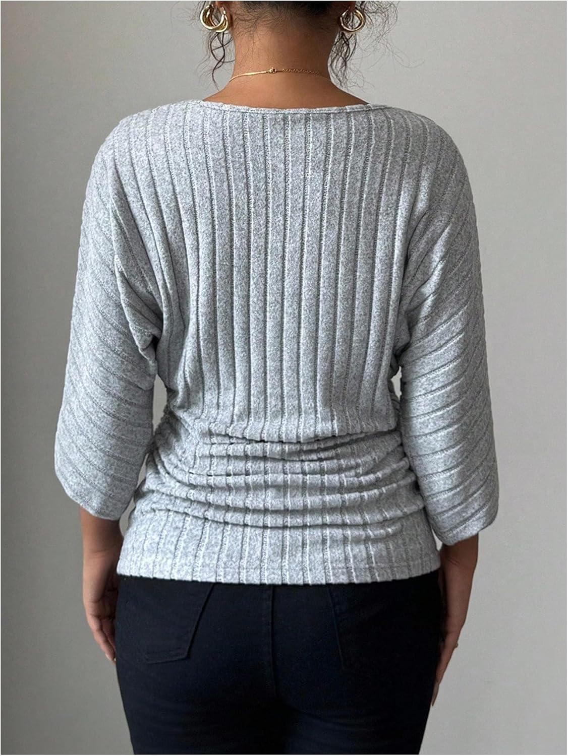 Milumia Women's Textured V Neck Half Sleeve T Shirt Ribbed Knit Ruched Cinched Wasit Tops - Image 3