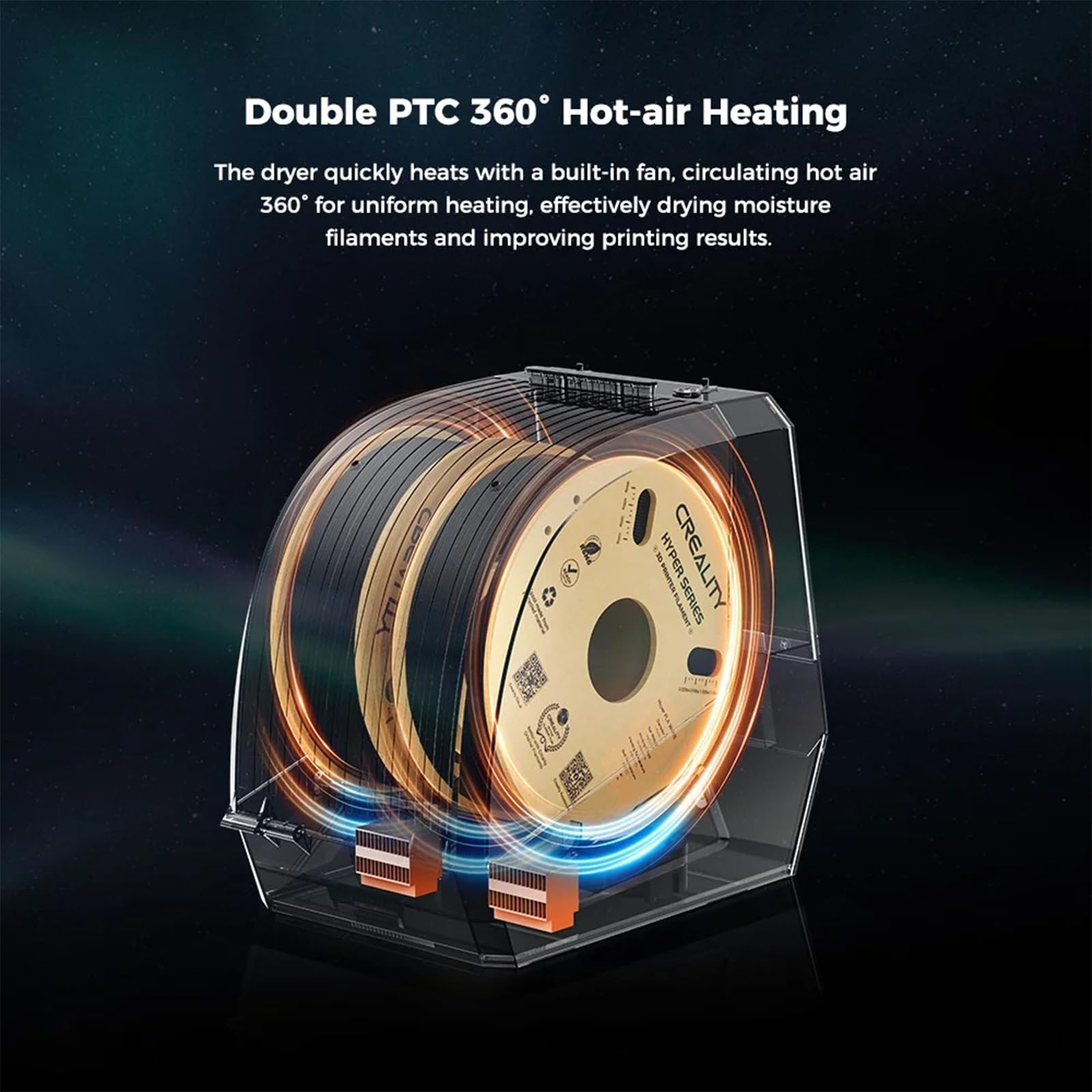 Creality Offizieller Space PI Filament Trockner Plus, 2 Rollen 3D-Drucker Filament Trockner Box mit 360° Heizung, Filament Dehydrator Aufbewahrungsbox für PLA ABS PETG TPU Nylon Filament 1.75mm 2.85m