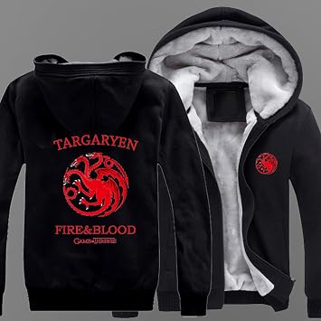 Men's Fleece Jacket For Targaryen Hoodies Jumper Winter Full-Zip Sweatshirt Outdoor Thermal Hooded Jackets Casual Warm Thick Outerwear With Pockets,Black-3XL