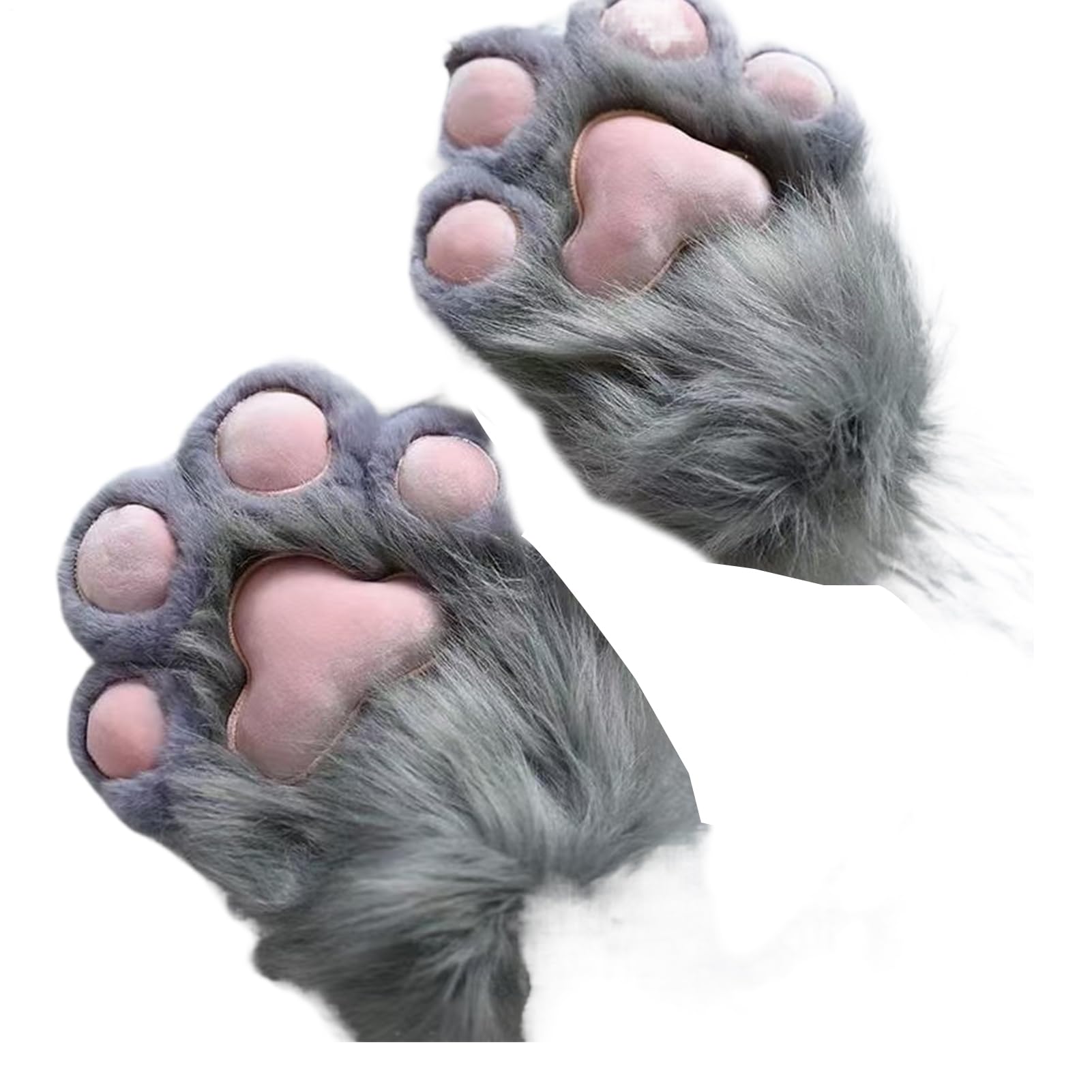 Furry Paws, Soft Plush, 25x20cm, Embroidered White Furry Paws, Realistic Decorative Paw Gloves, Animal Design, For Boys, Girls, Christmas, Holiday, Winter, Costume, Party
