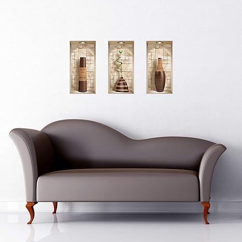 Miniatura 7 de The Nisha Paquete de 3 calcomanías de vinilo 3D extraíbles para pared, diseño mágico, para despegar y pegar, para salpicaduras, piedras marrones,
