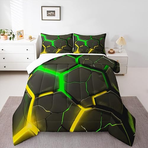 Miniatura 5 de Juego de edredón geométrico de panal tamaño Queen, juego de ropa de cama de retazos hexagonales abstractos para decoración de habitación de niños,