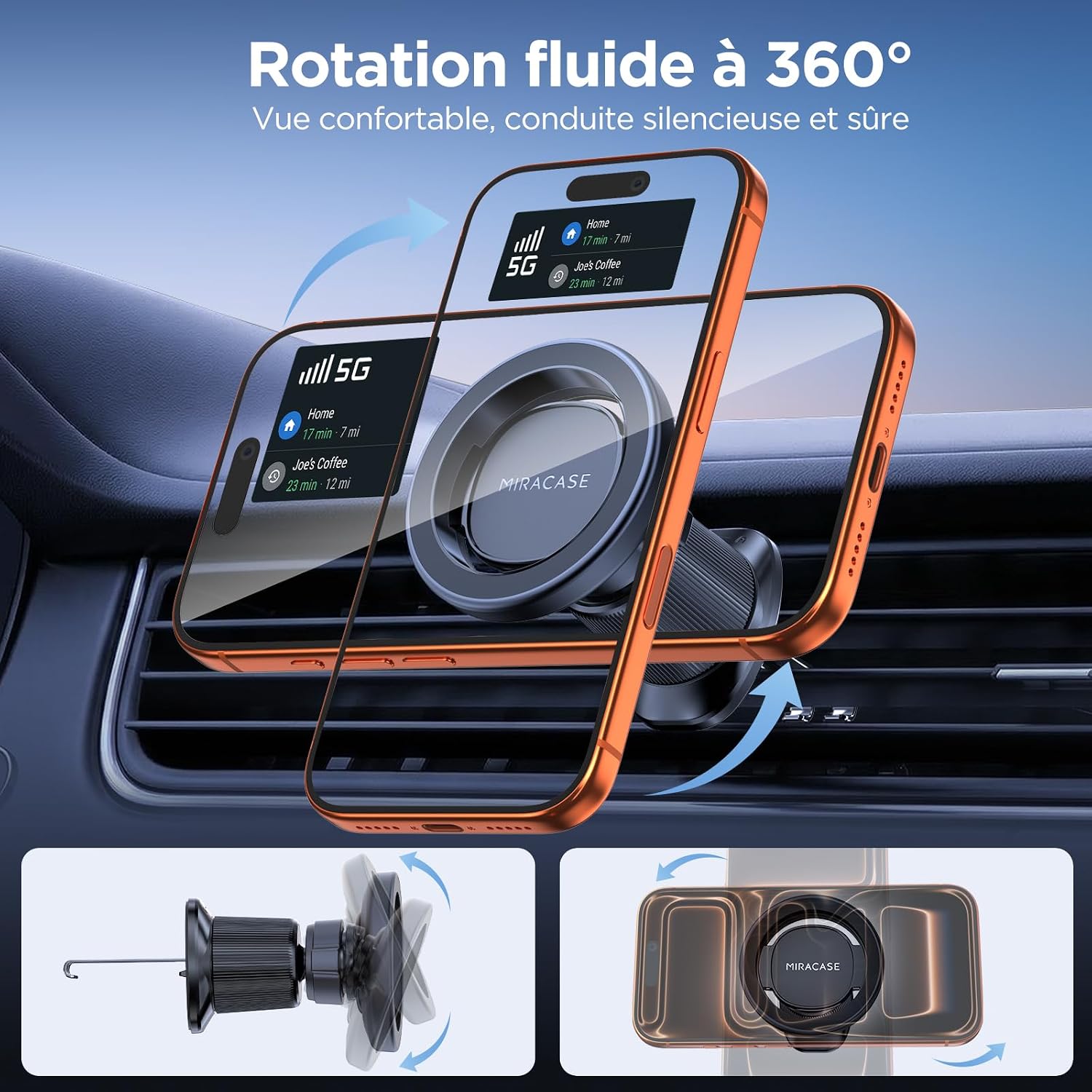 miracase Support Telephone Voiture pour Magsafe Double Crochet Métallique - Mise en situation et utilisation