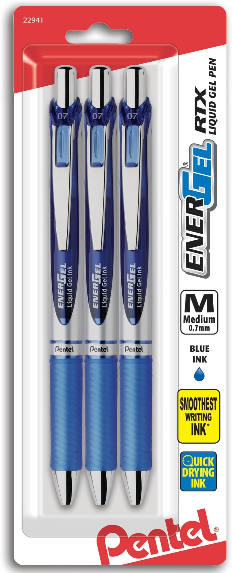 Pentel EnerGel Deluxe RTX Metal Tip Gel Ink Pens - Pack of 3, Blue
