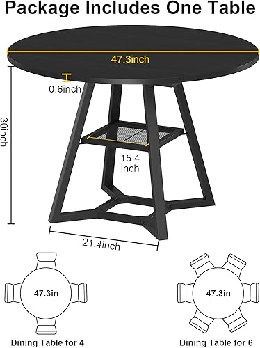 Miniatura 2 de Mesa de comedor redonda para 4, mesas de cocina, mesa de comedor circular con marco de metal de pedestal, mesas de cocina y comedor industriales de