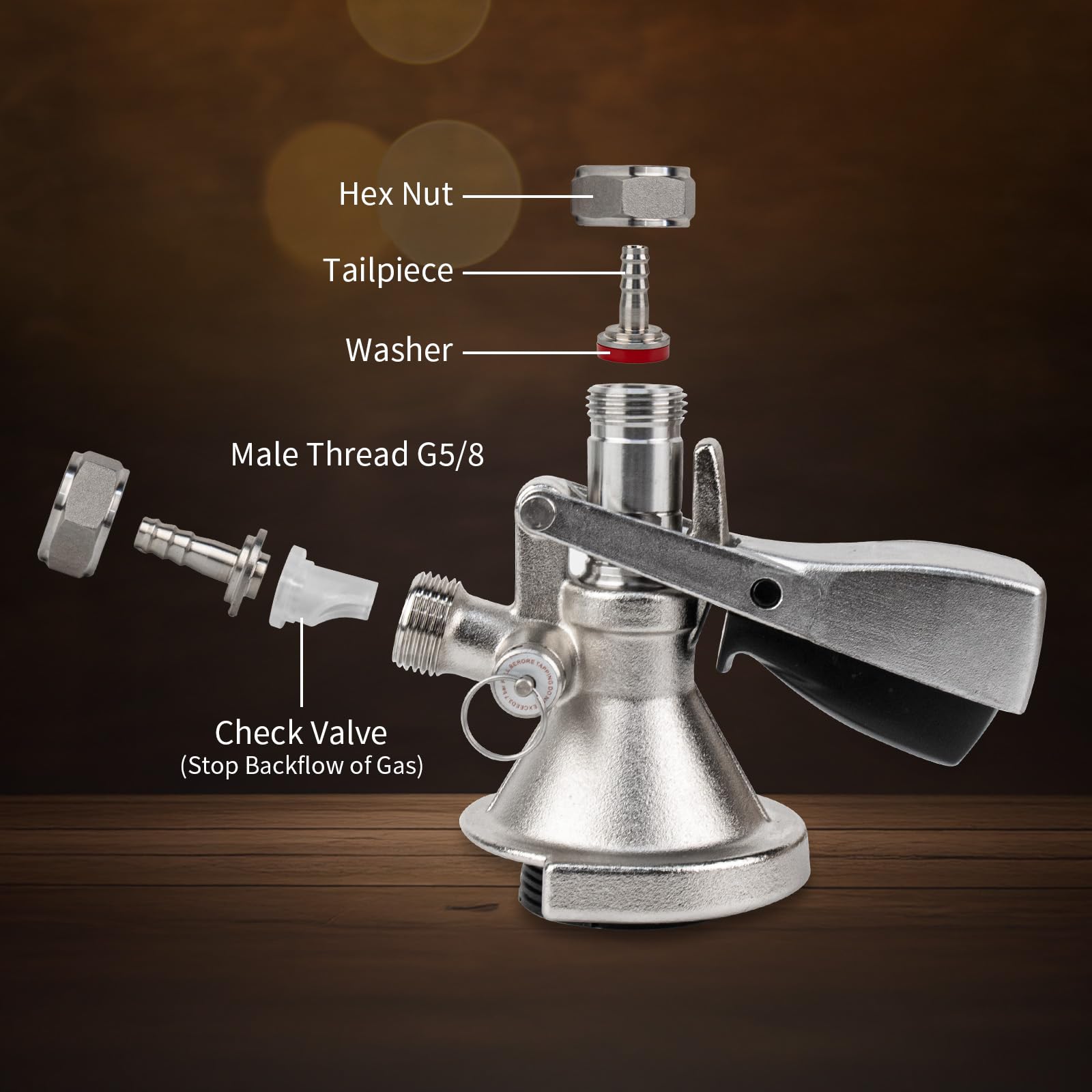 Tesmotor Tapón de barril tipo A G5/8, rosca con válvula de sobrepresión, acero inoxidable 304, grifo de cerveza para sistema de elaboración en casa, bares, restaurantes y celebraciones familiares