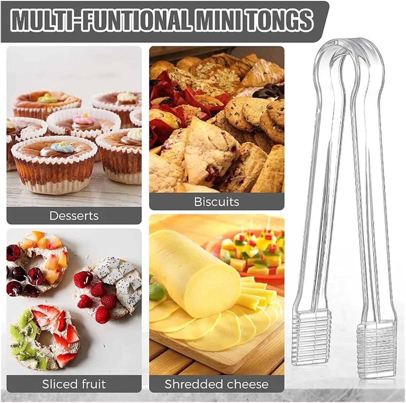 Plastic Tongs for Serving Bulk 10Pcs Transparent Acrylic Ice Tongs Serving Tongs Food Clip Bread Cake Salad Wave Clamping Design For Home Party