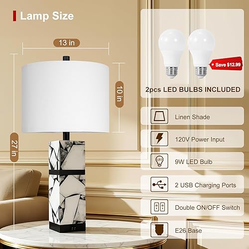 Miniatura 2 de Scenekoy Juego de 2 lámparas de mesa de alabastro de 27 pulgadas con luz nocturna para sala de estar, dormitorio, lámparas de mesita de noche con