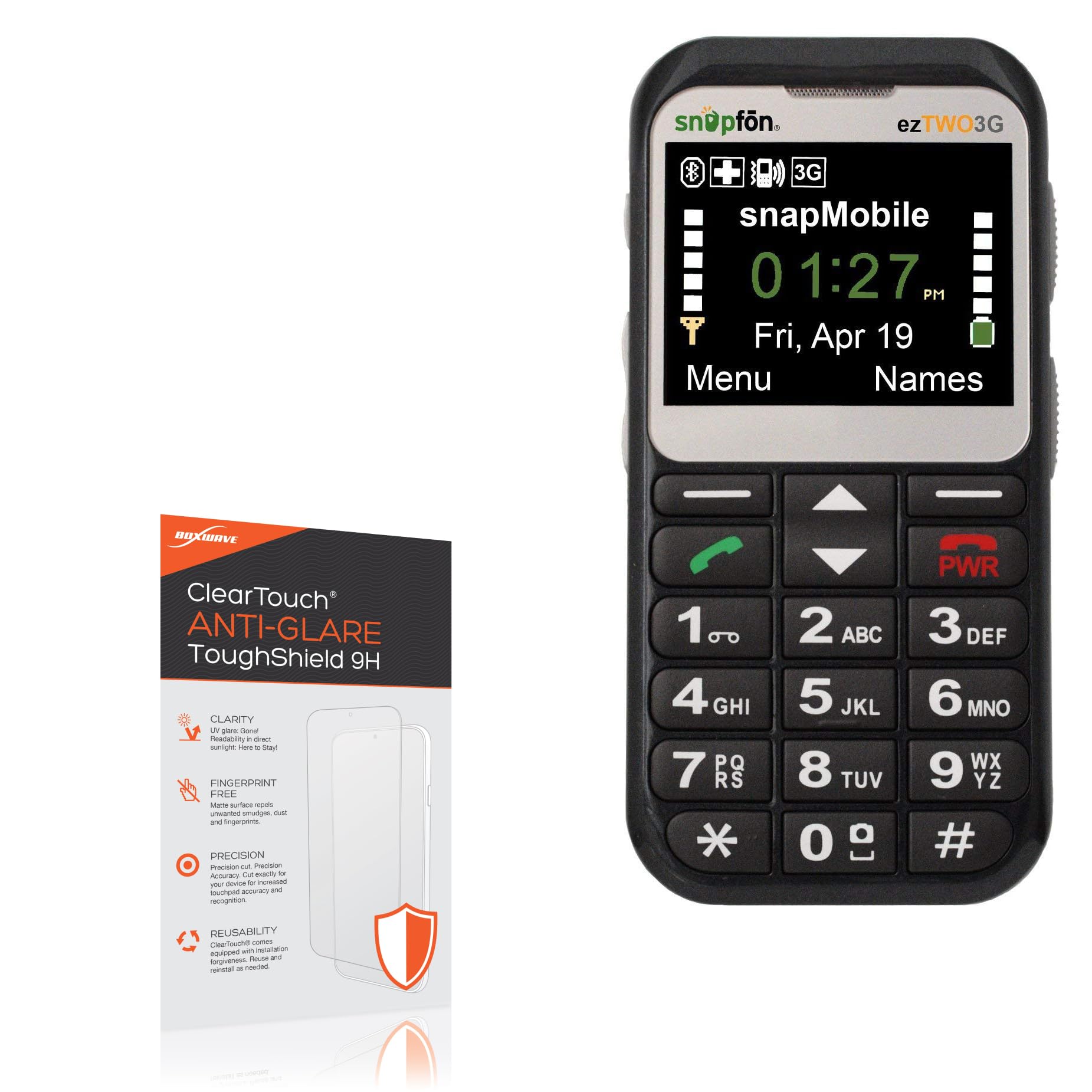 BoxWaveScreen Protector Compatible with Snapfon EzTWO - ClearTouch Anti-Glare ToughShield 9H (2-Pack), Anti-Glare 9H Tough Flexible Film Screen Protector