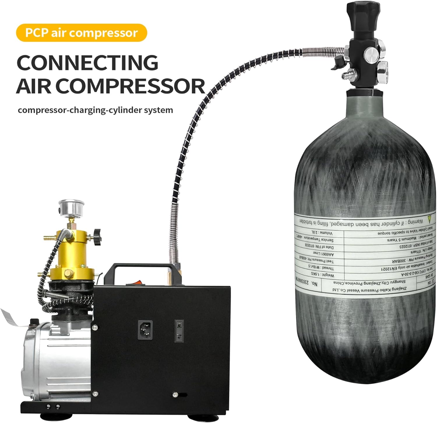 TUXING 4500Psi 2L 122Cu in 2000CC Carbon Fiber Scuba Tank High Pressure Composite Cylinder,Diving Tank,Pcp Air Tank for Deep Diving Snorkeling Water Sports