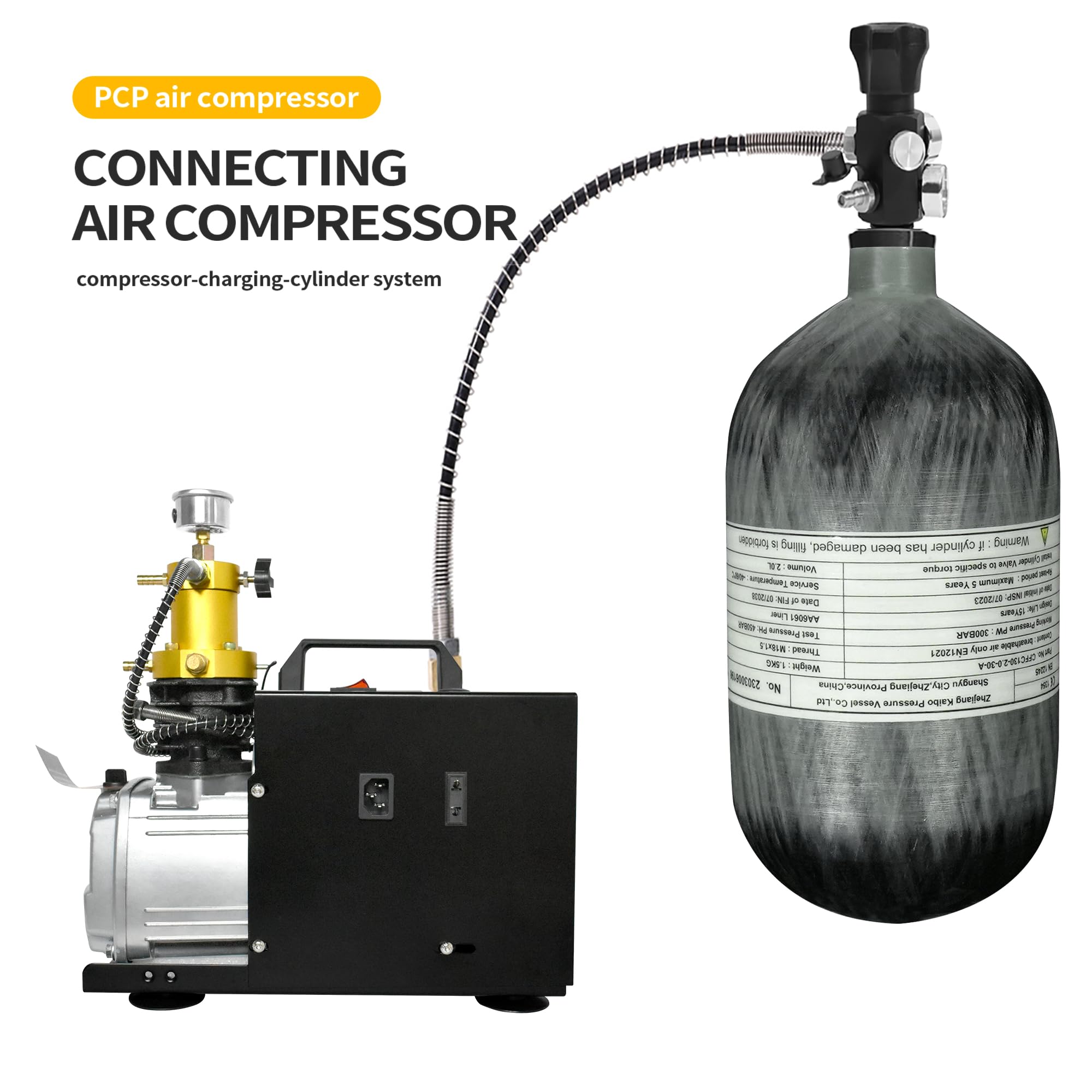 TUXING 4500Psi 2L 122Cu in 2000CC Carbon Fiber Scuba Tank High Pressure Composite Cylinder,Diving Tank,Pcp Air Tank for Deep Diving Snorkeling Water Sports