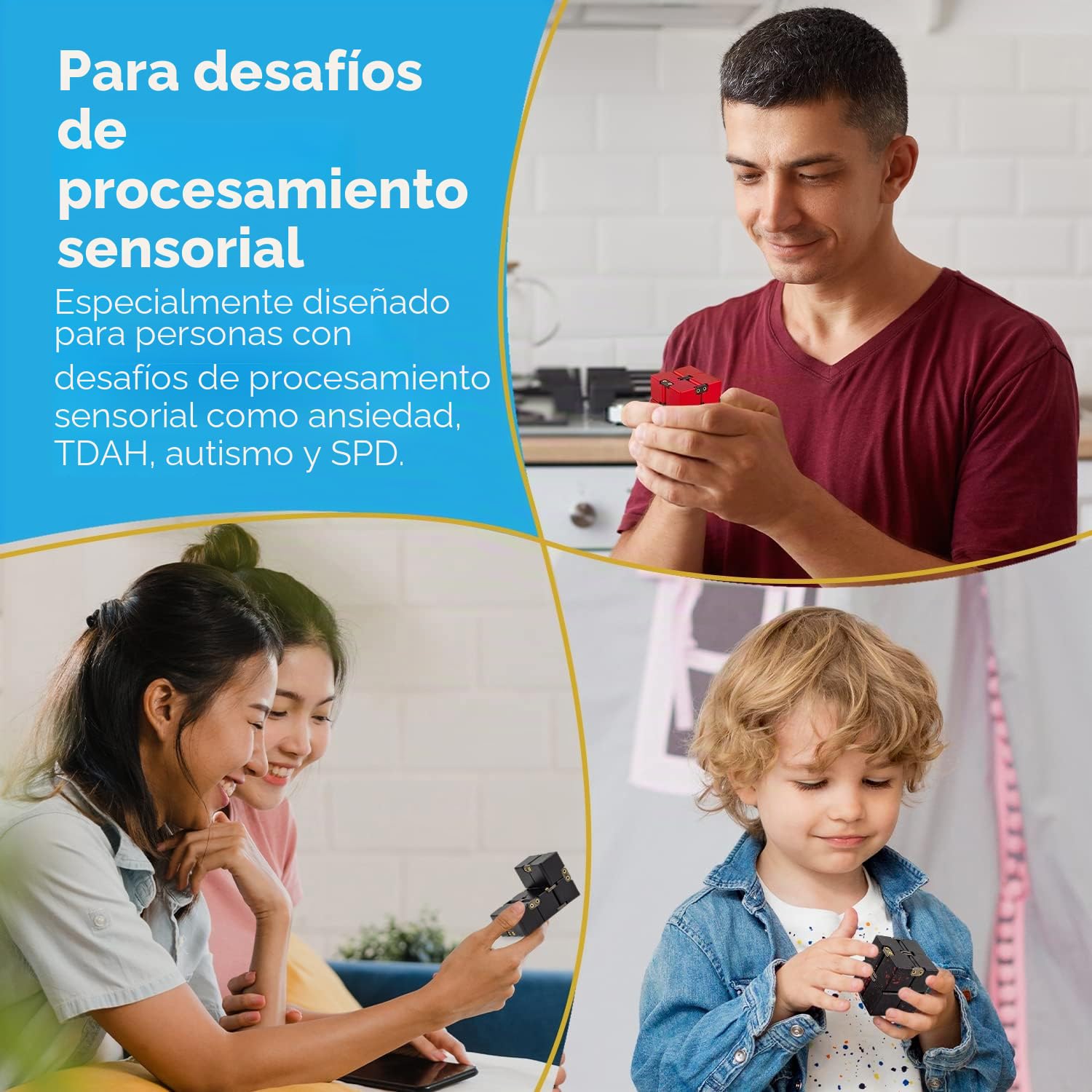 PILPOC Infinity Cube Fidget - Cubo mágico infinito de aluminio de con estuche exclusivo, resistente, pesado, alivia el estrés y la ansiedad, para TDAH, TOC (negro)
