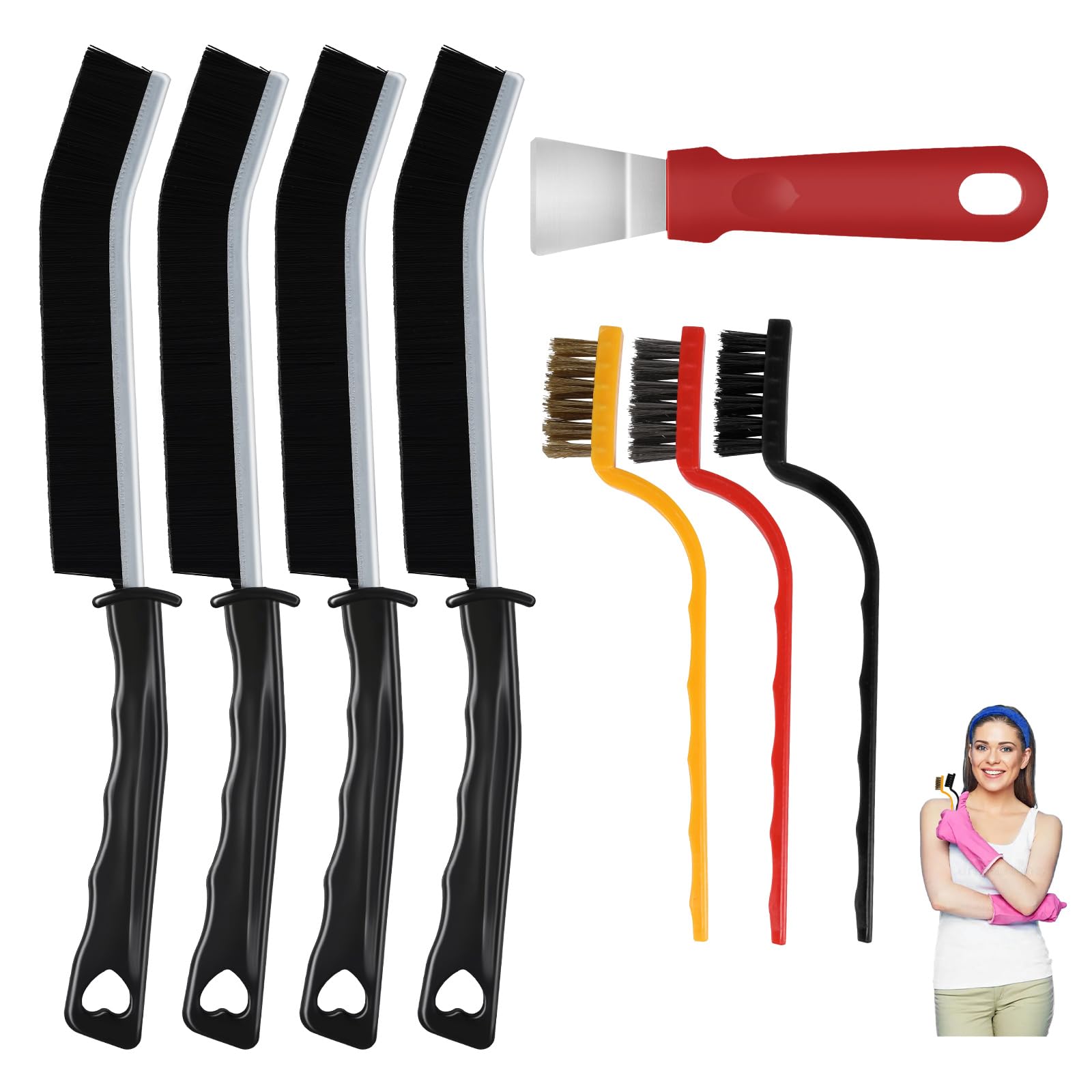 WDRIGE 8Pcs Crevice Cleaning Brushes for Household Use, Grout Cleaner Brush, Hard Bristle Gap Cleaning Tool, Suitable for Kitchen, Bathroom and Other Areas Usually Difficult to Reach