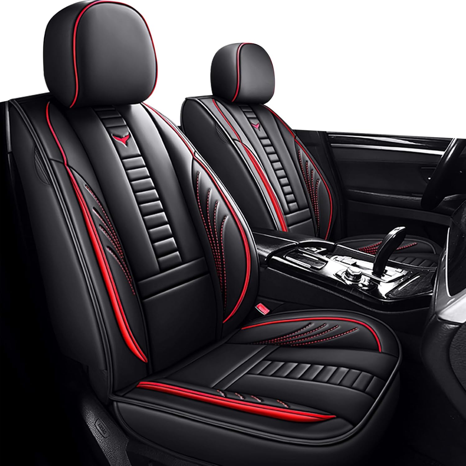 Car Seat Covers for Jeep Wrangler 2000-2025, Leather Interior Covers Waterproof Seat Covers Airbag Compatible Full Wrapped Seat Cover(Front Pair Standard/Black-Red)