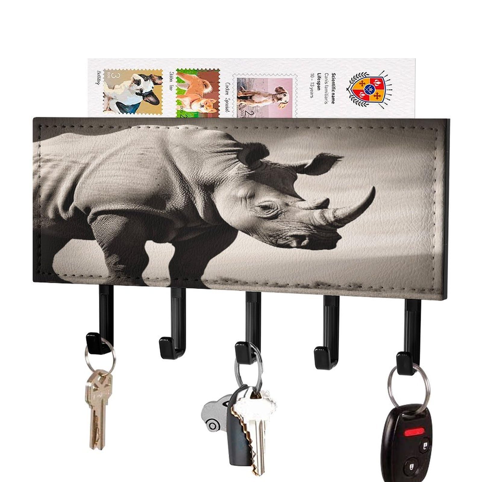 Fekiloot Black-Style South Africa Animal Key Holder Wall Mount Decorative Key And Mail Holder Pu Key Rack With 5 Hooks Key Hanger Organizer Decorative Home Decor For Wall For Entryway Office Living Room