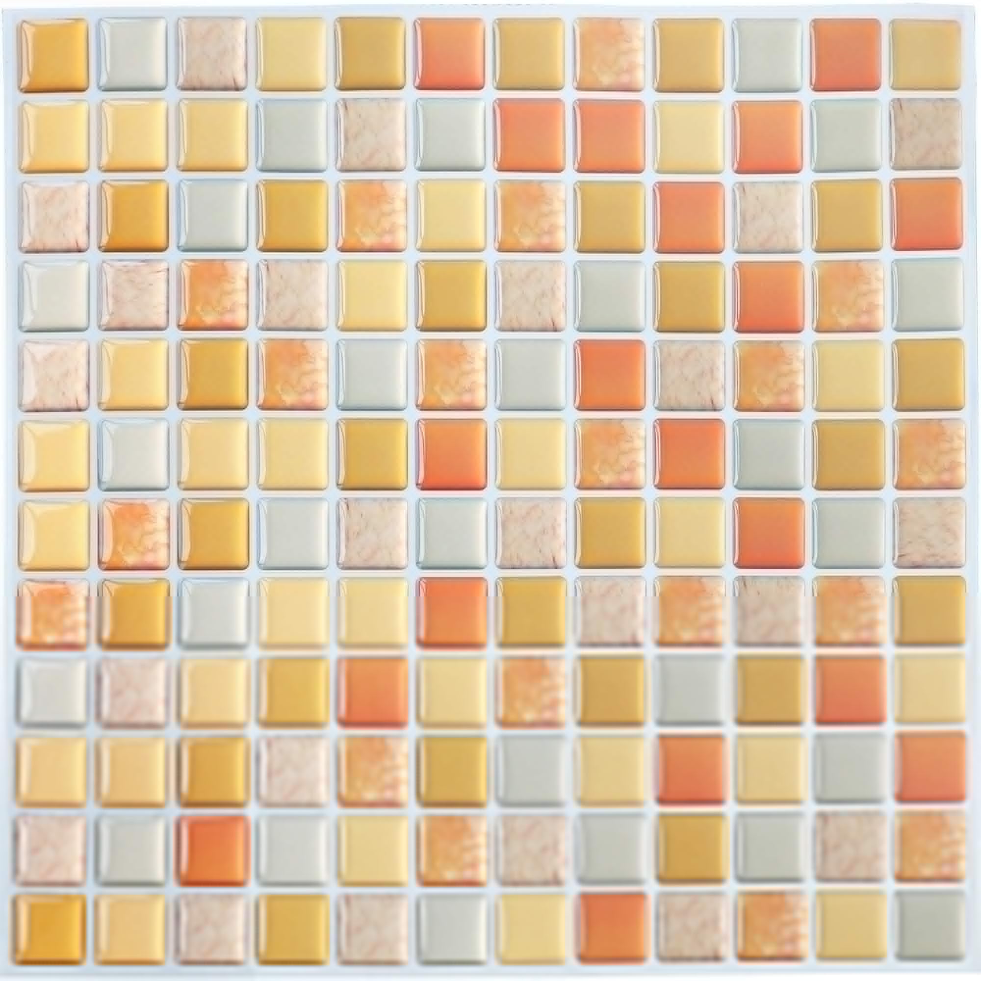 Tazweeq 4 Sheets 3D Mosaic Tile Sticker, Square Decorative Vinyl Tile Decals, Removable Wallpaper Tile Yellow, 3D Self Adhesive Wall Tiles Bathroom Wall Tiles for Kitchen Backsplash Yellow