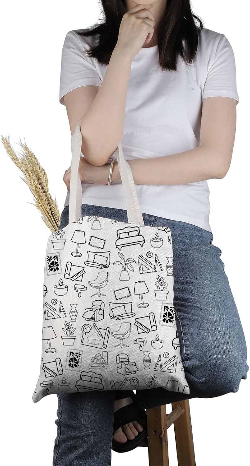 PWHAOO Future Home Designer Gift Interior Designer Tote Bag Home Decor Doodle Handbag Designer Stu-dent Sch-ool Gift image 2