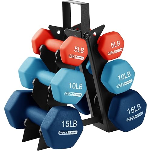 HolaHatha Neoprene Dumbbell Free Hand Weight Set with Storage Rack, Ideal for Home Gym Exercises to Gain Tone and Definition