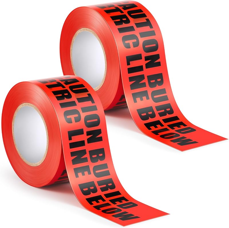 Pushglossy 2 Rolls Underground Buried Electrical Line Caution Tape 3 Inch Width Red Warning Tape Non-detectable Safety Tape Printed with Caution Buried Electrical Line Below,600 ft Length Total