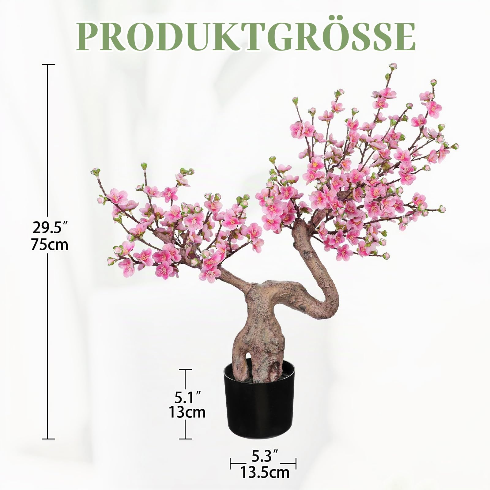 Kirschblüte Künstlich Künstliche Blumen Frühling Deko Kunstblumen Rosa | 75 CM Künstlicher Bonsai Blumen Kunstpflanzen Blüend Dekoblumen für Tisch Fensterbank Regal Deko im Wohnzimmer