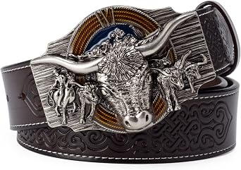 Belt Men,Western Cowboy Belt 3D Long Horn Alloy Bull Buckle Belt Fashion Festival/Christmas Gift