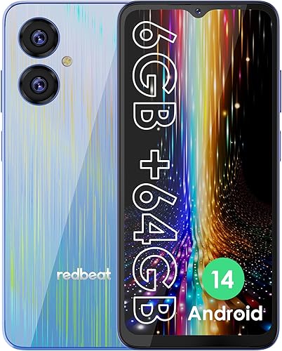 Teléfono inteligente Android 14 desbloqueado D5, procesador de 8 núcleos y 1.6 GHz, 6.52 pulgadas, IPS, 5000mAh, 6GB RAM 64GB ROM expandible 1TB,