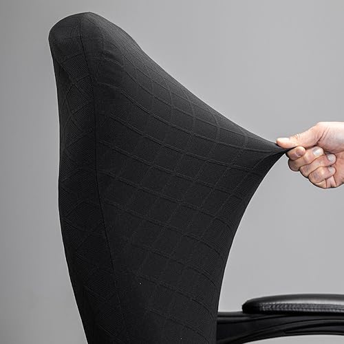 Miniatura 4 de Melaluxe Funda para silla de oficina de jacquard elástico, extraíble y lavable, funda de asiento giratoria para silla de escritorio, color negro