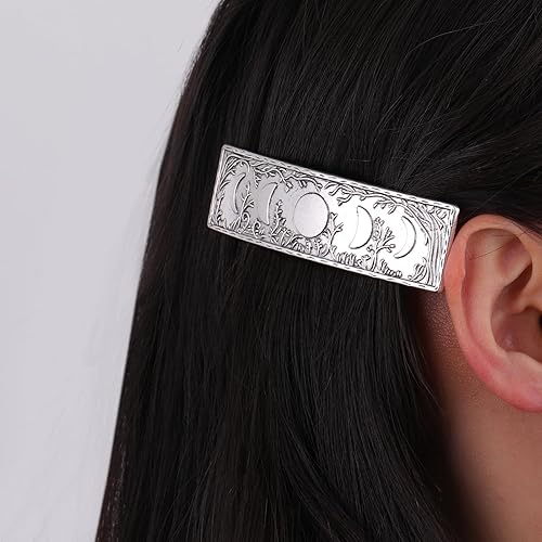 Miniatura 4 de Dreamtimes Pinza para el pelo, estilo vintage, retro, bosque, fase lunar, grande, hecha a mano, pasador de metal francés, horquilla para el cabello,